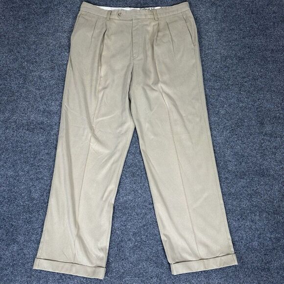 Tommy Bahama Pants Mens 35 (36x29) Beige Silk‎ Straight Pleated High Rise Adult - Picture 1 of 7